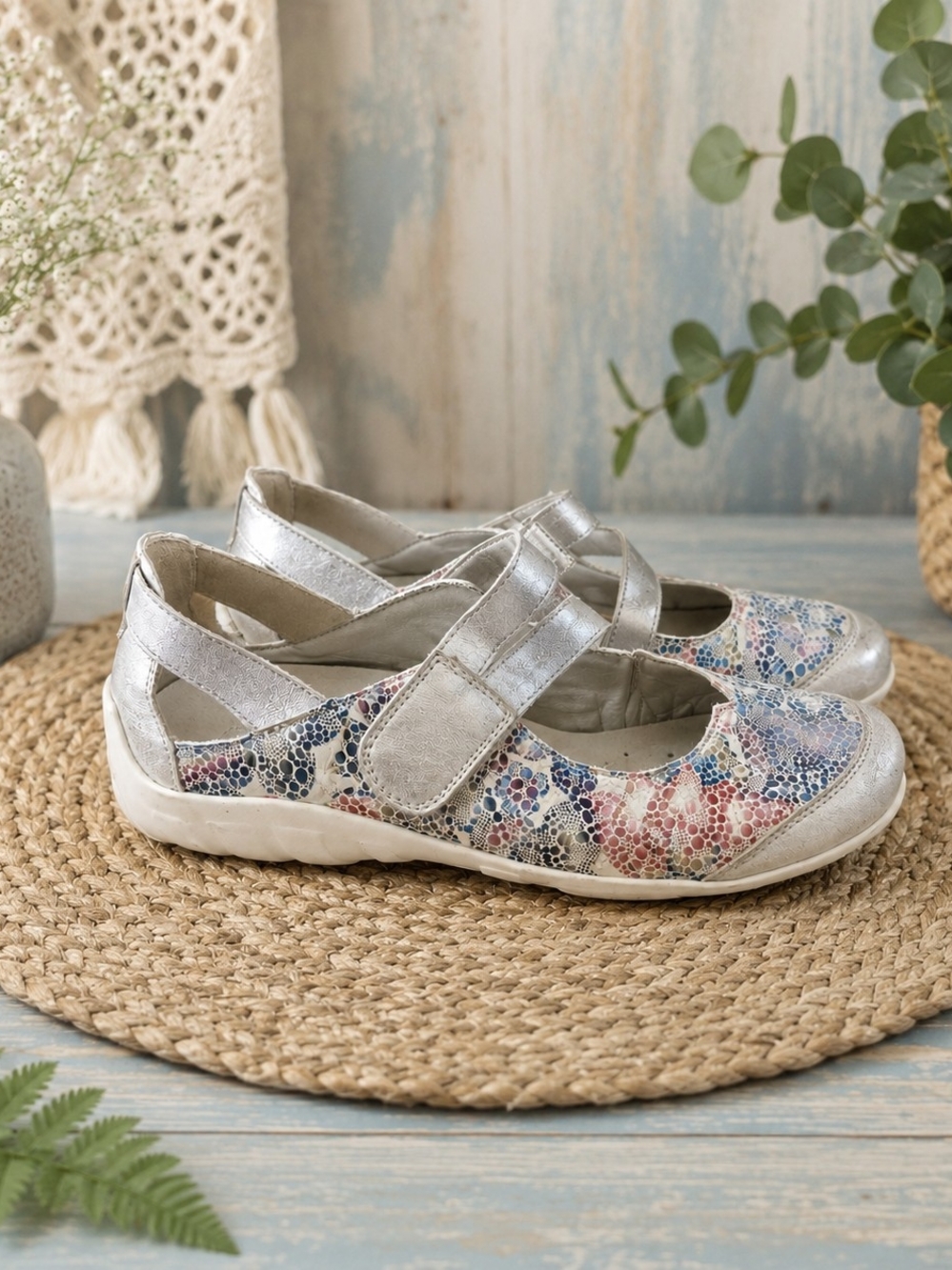 Remonte Leather Mary Jane Comfort Shoes Silver Multicolour EU 39 US 8.5
